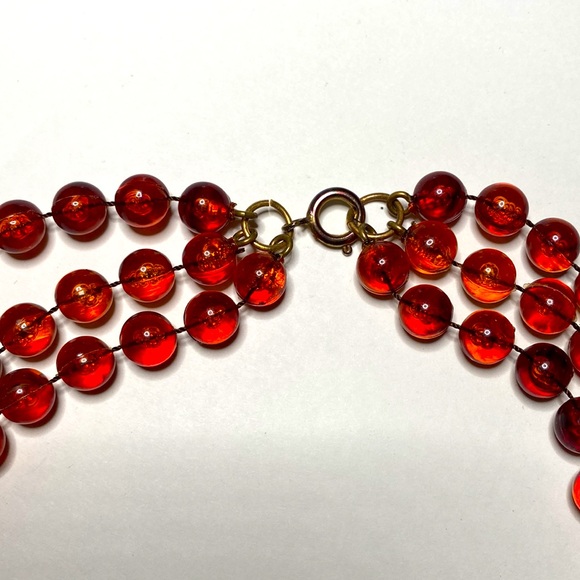 Vintage Amber Multi strand Plastic Bead Necklace - Picture 2 of 3
